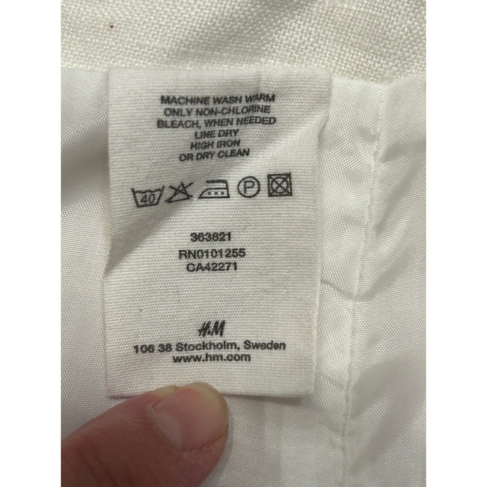 H&M White 100% Linen Lagenlook Midi Skirt Size 14 A-Line Lined Summer Classic - Picture 7 of 16